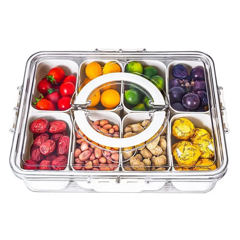 Divided Serving Tray with Lid and Handle, 1/2 Counts Multi-grid Clear Food Storage Box, Snack Box, Snack Storage Organizer, Lunch Box, Kitchen Accesso