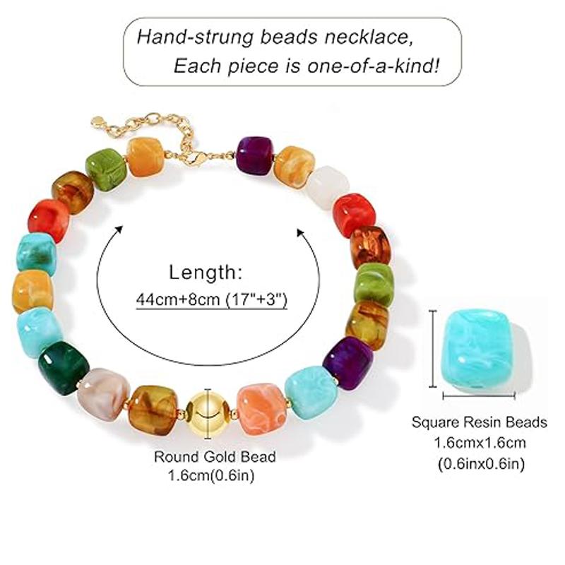 Colorful Chunky Necklaces for Women Trendy Multicolor Large Square Resin Beads Necklace Boho Chunky Statement Choker Necklaces Y2K Summer Jewelry Colorful Chunky Necklaces for Women Trendy Multicolor Large Square Resin Beads Necklace Boho Chunky Statement Choker Necklaces Y2K Summer Jewelry