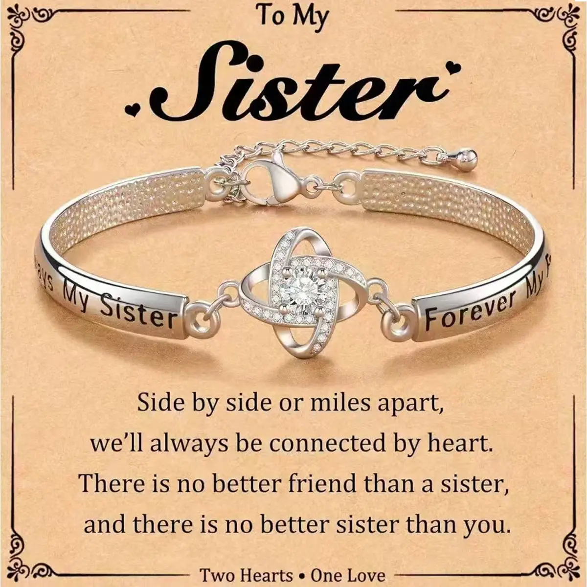 925 Silver Charm Bracelet for Sister - Elegant Personalized Adjustable Jewelry with Engraved 'Always My Sister Forever My Friend' Heart Charm, Meaningful Birthday Gift Ideas for Females, Bracelets For Women, Charm Bracelets