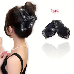 1pc Large Black Acrylic Hair Claw Clip with Sparkling Rhinestones - Non-Slip, Vintage Glitter Wheat Design for Thick Hair, Elegant Hair Accessory for Women, Hair Claw Clips