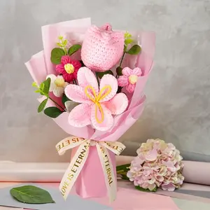Handmade Knitted Flower Bouquet Romantic Wrapped Floral Decor Bouquet Decorations, Sweet Gift for Her Mother’s Day Birthday Anniversary Artificial Flower Decoration