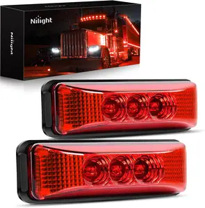Nilight 2PCS 3.9Inch 3-LED Red Side Marker Lights - Waterproof Sealed Surface-Mounted Vehicle Accessories, Semi Truck Trailer Front Rear Clearance Indicators, Semi Truck Accessories