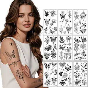 10-Pack Semi-Permanent Herbal Butterfly Tattoo Stickers - Gothic & Floral Designs, Waterproof, Realistic Body Art for Arms, Unisex Edgy or Cute Style