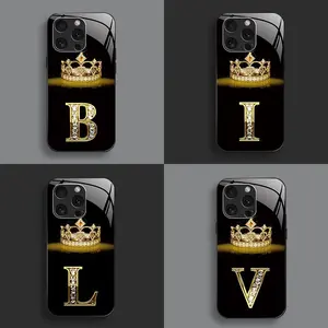 Suitable for [iPhone 16 Pro Max] New high-end crown letter glass mobile phone case new business simple explosion-proof mobile phone case affordable anti-fall anti-fingerprint 995