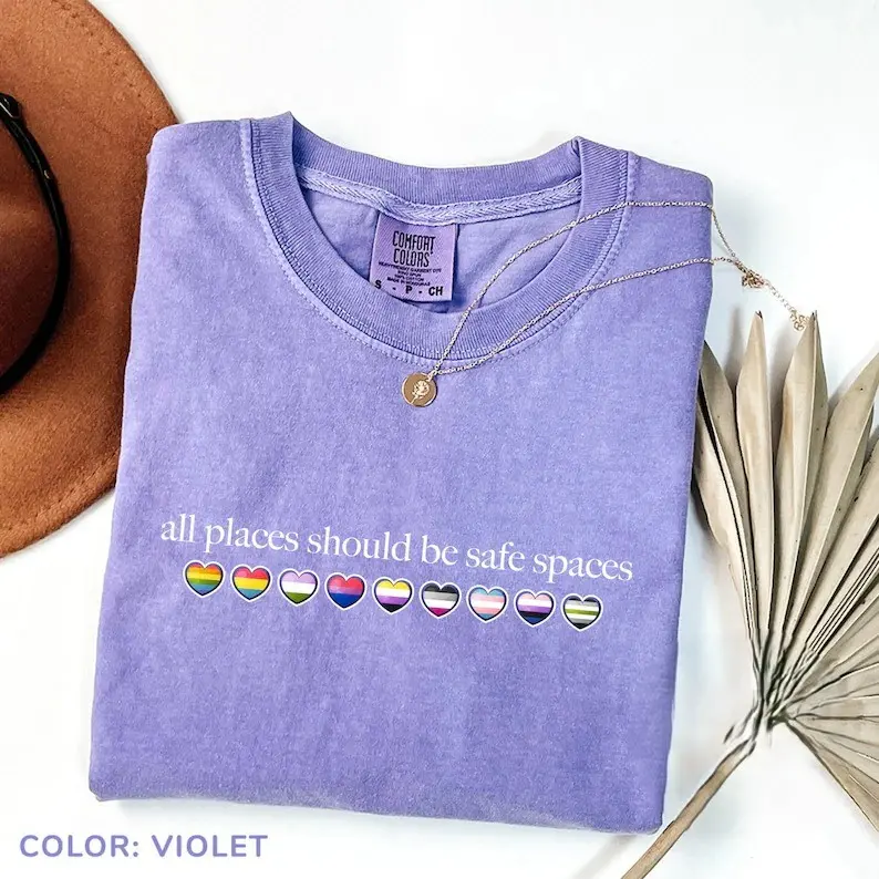 Comfort Colors All Places Should Be Safe Spaces Shirt, Pride Month Shirt, Pride Rainbow Shirt, LGBT Awareness Tee, Trans Rights Gift