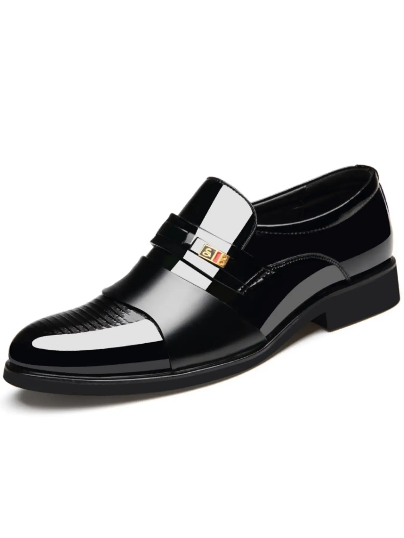 Men's Shiny Business Leather Shoes, Slip-On Formal Dress Office Shoes, Casual Fashion Work Party Wear, Business Style Shoes, Business Footwear, All Season Microfiber Rubber Sole