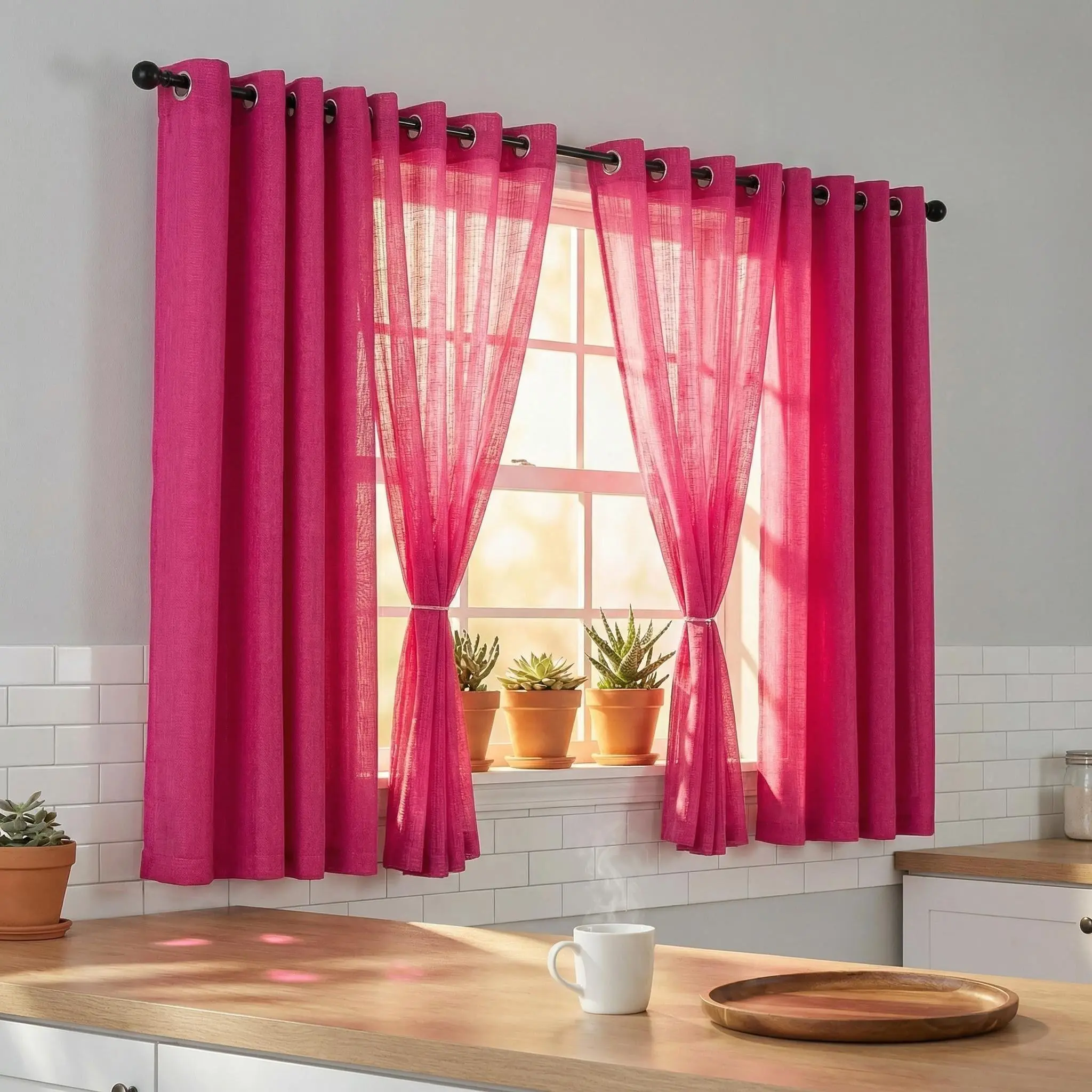 4 Pcs 52x63 inch Grommet Top Curtain Set, Combo of 2 Cationic Curtains and 2 Bamboo Gauze Yarn Curtains, Mixed Texture Window Drapes for Home DecorationL18 L12 curtains for bedroom