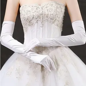 Women's Long Satin Gloves for Wedding Party Costume and Cosplay Outfit Soft Touchscreen Fingers High Quality Spandex Stretchy 21" Length Perfect for Vintage Theme Clothing