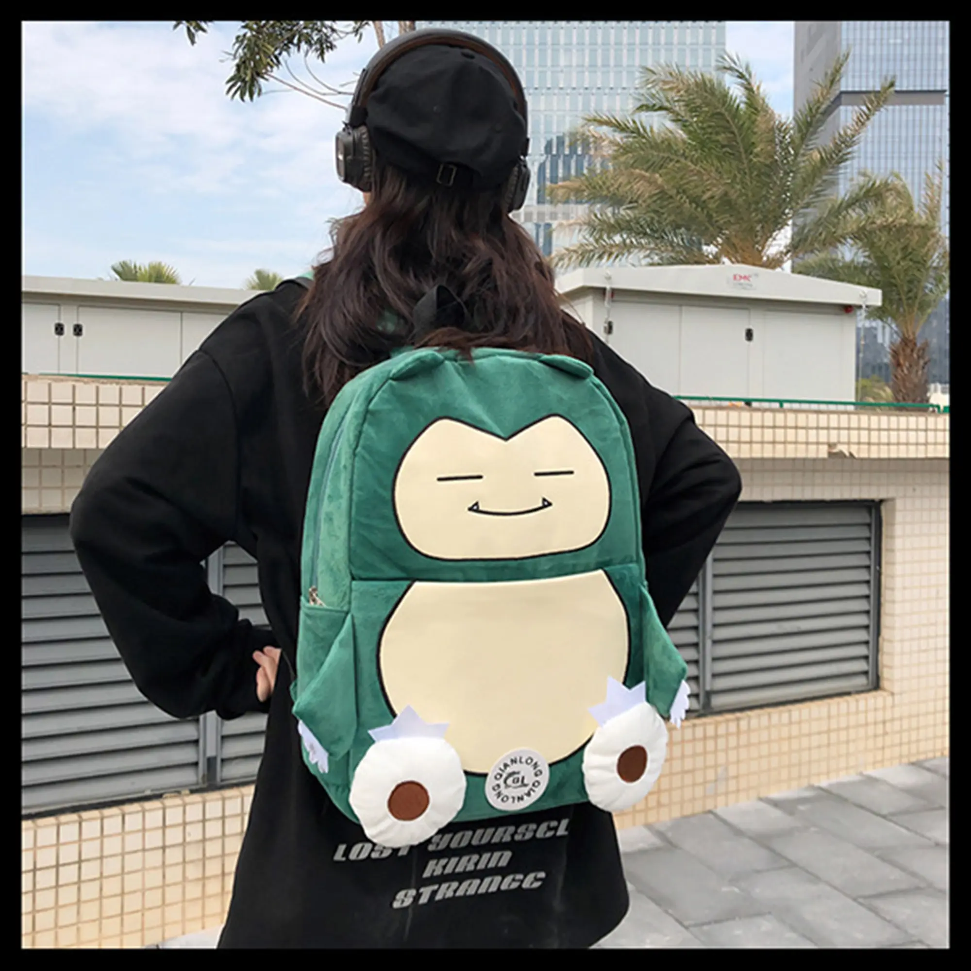 Cute Snorlax Plush Backpack, Soft Velvet Cartoon Anime Rucksack, Large Capacity Kawaii Green Monster School Bag for Teens Boys Girls Travel Daily