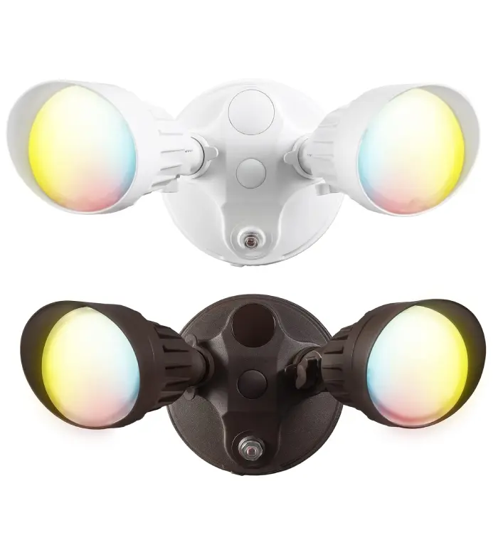 Torchstar Aluminum 3CCT Dusk-to-Dawn 25W LED Dual-Head Outdoor Flood Light Security Lights with Photocell - White/Bronze