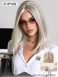 Topshe Apricot Gold Synthetic Wig, 13x5x1 Lace Front, Medium Length Layered Design, Perfect for All Seasons & Festive Occasions