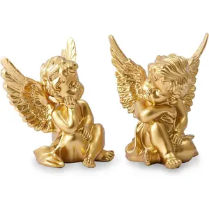 Set of 2 Cherubs Angels  Statue Figurine, Indoor  Decoration, Adorable Angel Sculpture Memorial Statue 4" -