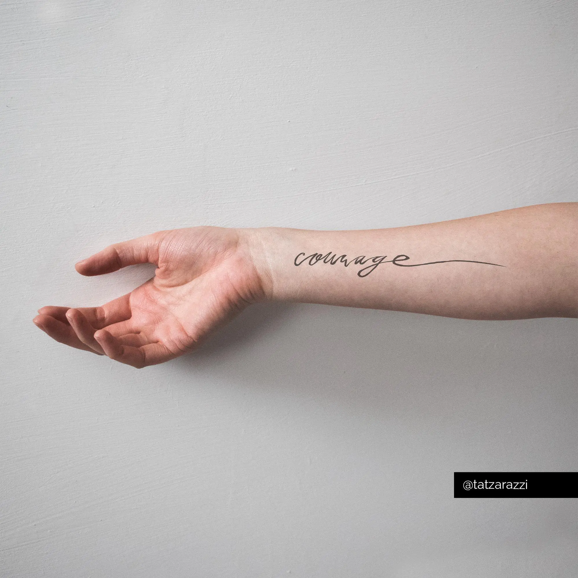 Courage large temporary tattoo script calligraphy cursive flowing text black simple minimal hipster original brave fighter strong