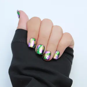"Mardi Gras Magic" Gold, Green & Purple Foil Press-On Nails | Extra Short Square Size Small