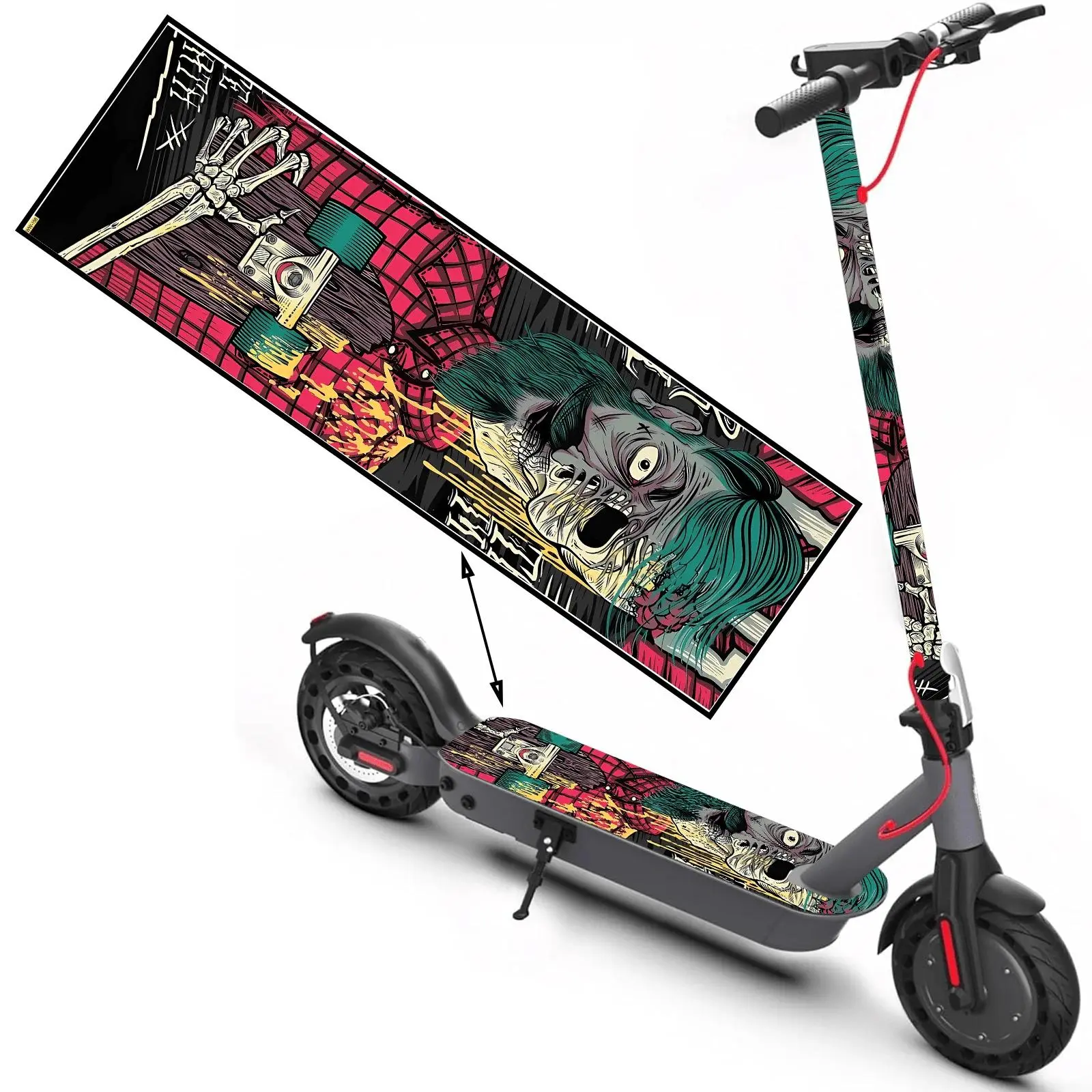 Grotesque Skull Man Pattern Scooter Stickers Scooter Stickers, Scooter Mat Stickers Personalized Cool DIY Skateboard Accessories