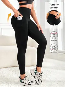 Women's High Waist Tight-Fitting Pants with Pockets, Full Elasticity, Belly Control, Fitness Yoga Pants, Sporty