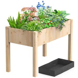 Raised Garden Bed with Legs, 48x24x30in Wood Elevated Planter Box for Herbs, Flowers, Vegetables & 300lbs Capacity Outdoor Gardening Planters