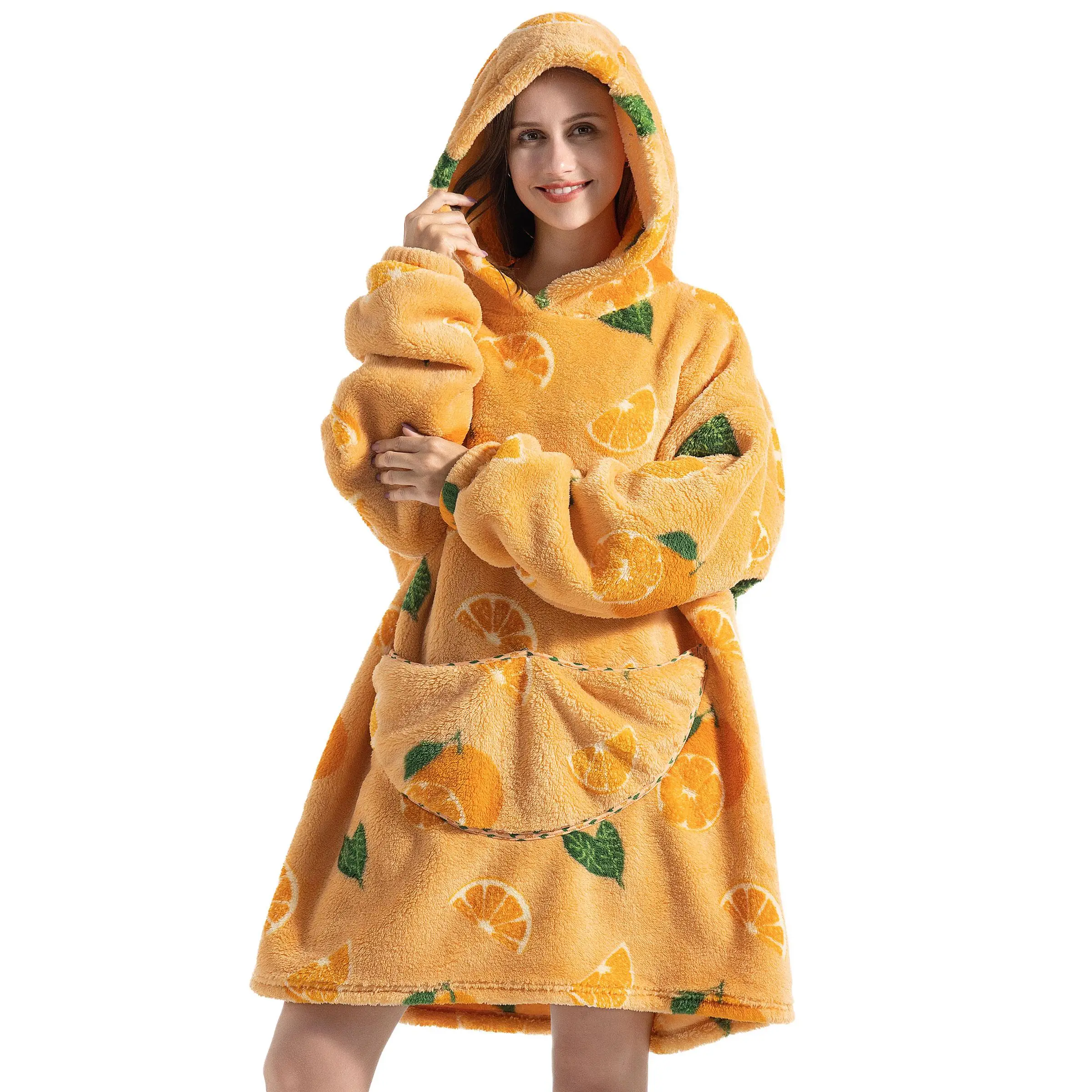 Cartoon Print Hooded Blanket, 1 Count 320GSM Casual Soft Warm Wearable Blanket with Pocket & Sleeves, Comfy Hoodie Winter Blanket for Home Office Trav