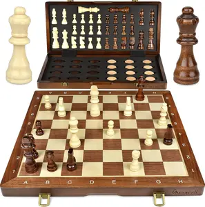 Queensell Tournament Chess and Checkers Set – Professional 15 x 15-inch Magnetic Board with Extra Queen Pieces for All Ages