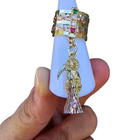 santa muerte semanario gold plated ring