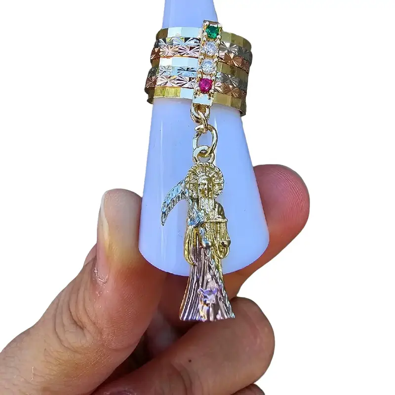santa muerte semanario gold plated ring