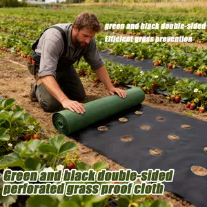 Garden fabric, thickened green and black dual-color weed control cloth, Crabgrass Preventer, double-layer perforated design, available in multiple sizes, breathable and water-permeable, suitable for vegetable greenhouses, orchards, and gardens.