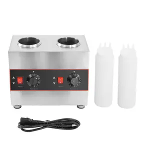 2 Bottle Sauce Warmer Stainless Steel 110V 320W Adjustable Temperature 30 to 85C for Cheese Chocolate Caramel Syrup Commercial Use Hotel Restaurant Coffee Shop