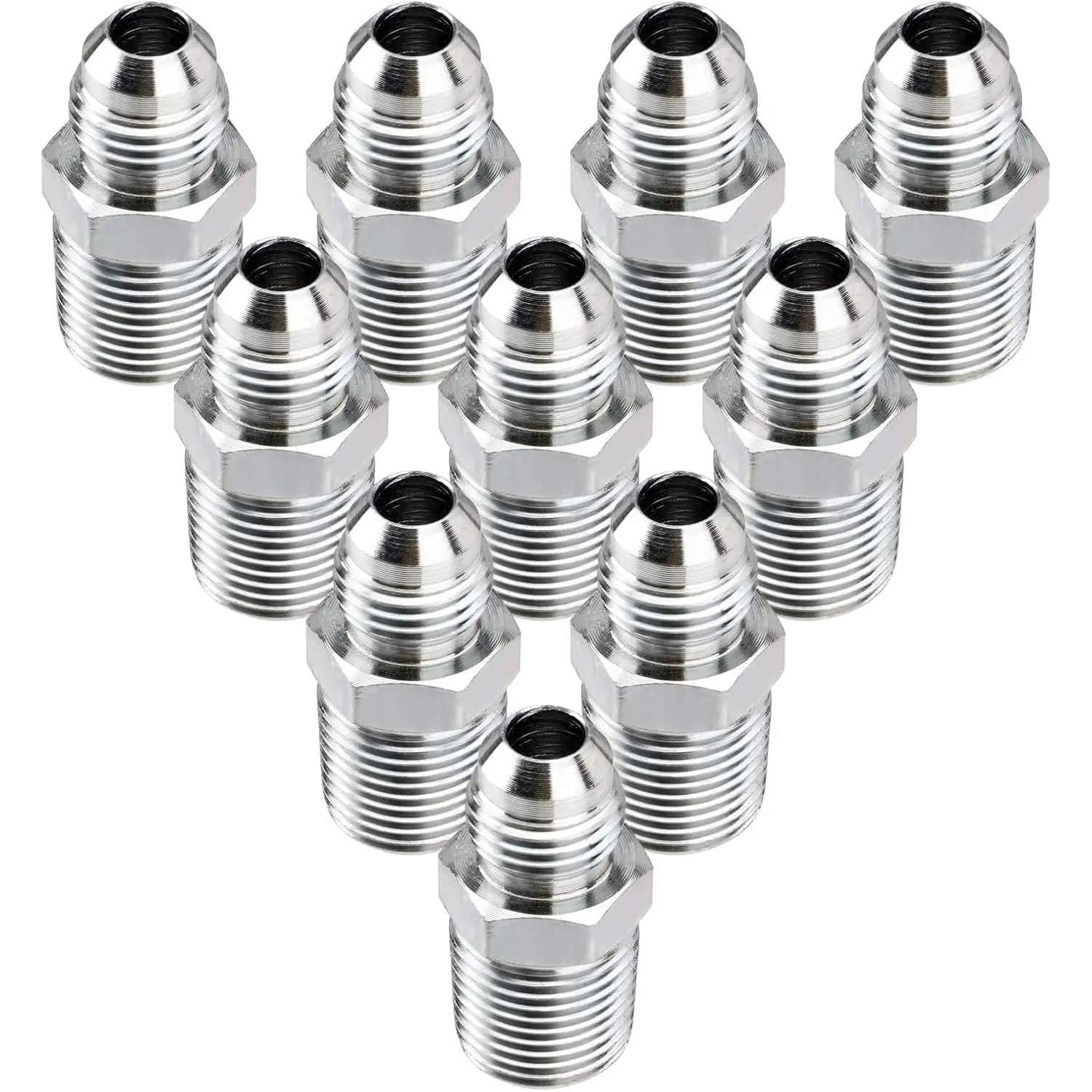 10 Hydraulic Hose Adapter Fittings with Protection Covers - JIC/NPT Combo, 3/8" Threads, 37° Male JIC x Male NPT Straight Tube Connectors for Industrial Tools & Hardware Use