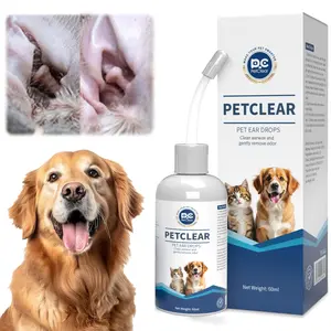 Pet Ear Cleaner 60ml Natural Itch Relief Earwax Remover Solution with Soft Bendable Applicator for Dogs and Cats Deep Cleaning Gentle Lick-Safe Formula