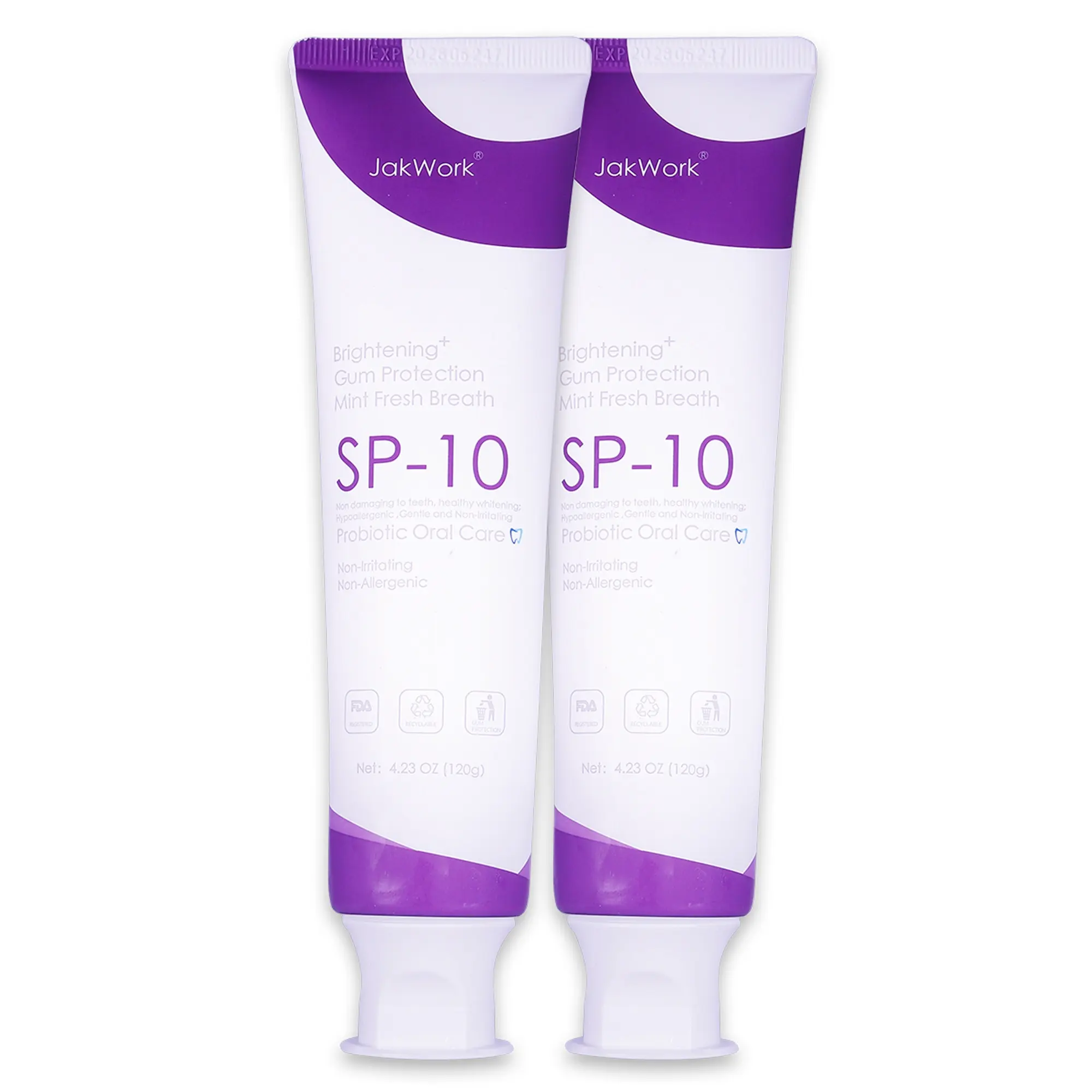 JAKWORK SP-10 Probiotics & Niacinamide Toothpaste (120g, 24 Months Shelf Life) - Alcohol-Free Refreshing Mint, Gentle Daily Brightening, Deep Cleansing, Enamel Strengthening, Anti-Cavity, Gum Health Support, Plaque Removal, Natural Oral Care for Adults