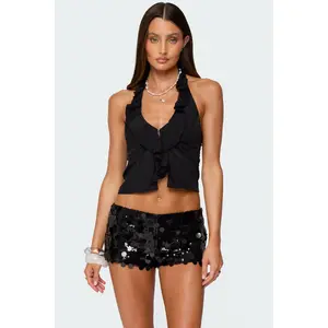 Ruffle Split Front Chiffon Top