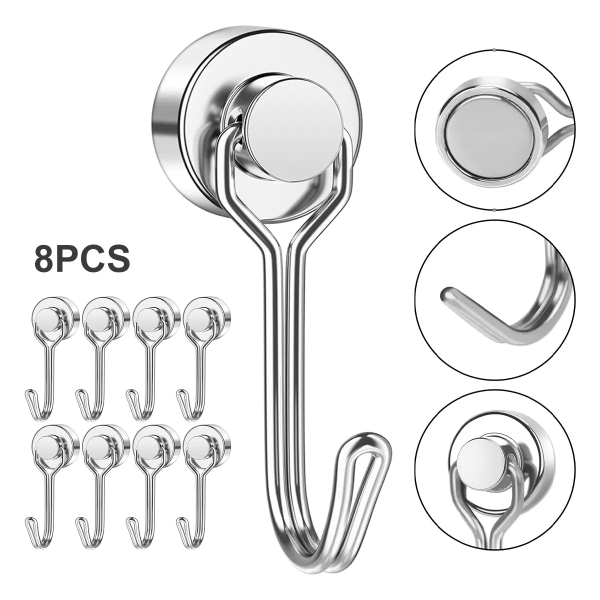 LZDJTQ 8 Pcs Mini Heavy Duty Magnetic Hooks Swivel Swing Magnetic Hook Strong Neodymium Magnet Hooks for Hanging, Perfect for Refrigerator and Other Magnetic Surfaces