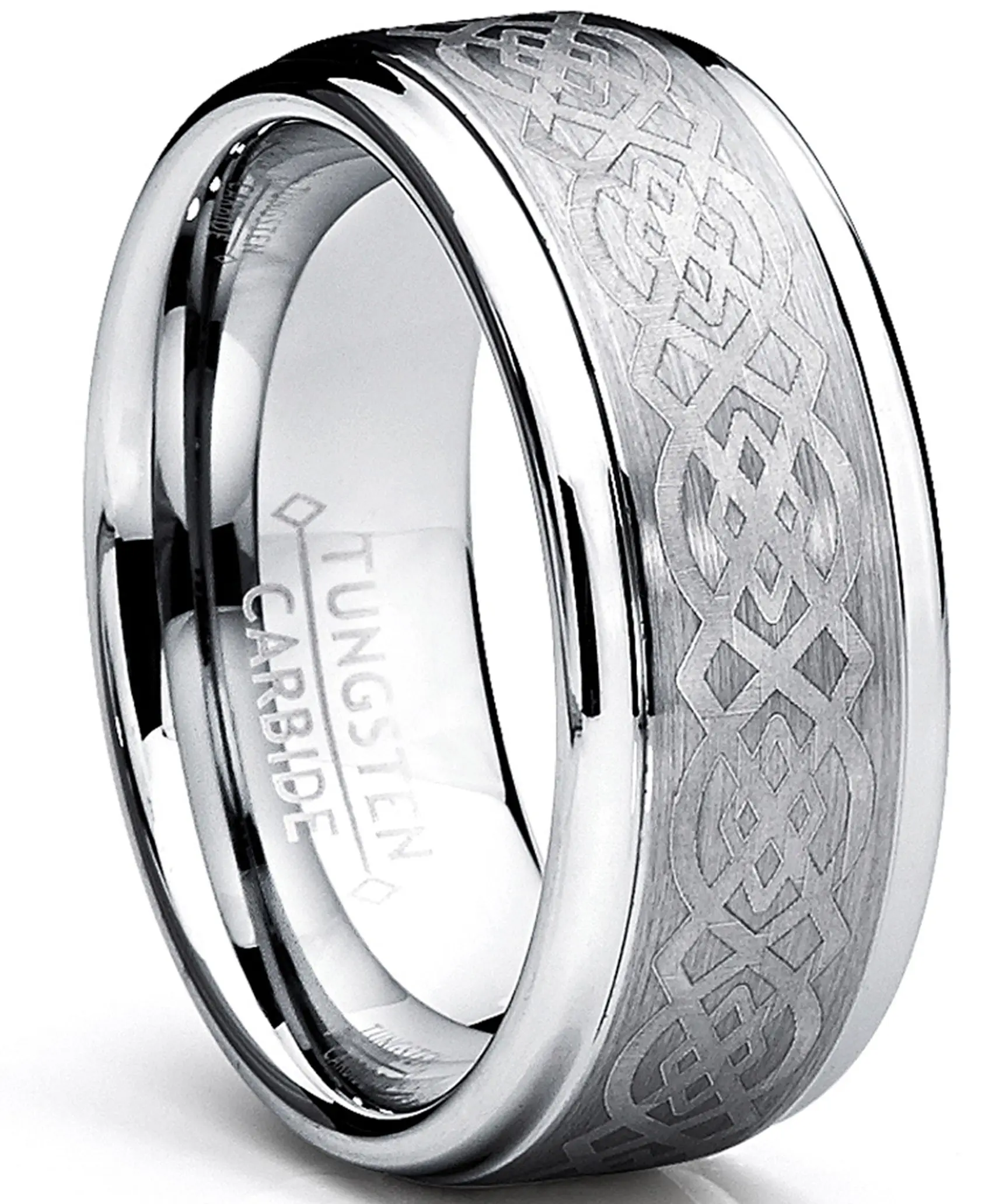 Men's Tungsten Carbide Rings, 8MM Celtic Design Laser Engraved Ring with Matte Finish, High Polish, Hypoallergenic, Sizes 6 to 15