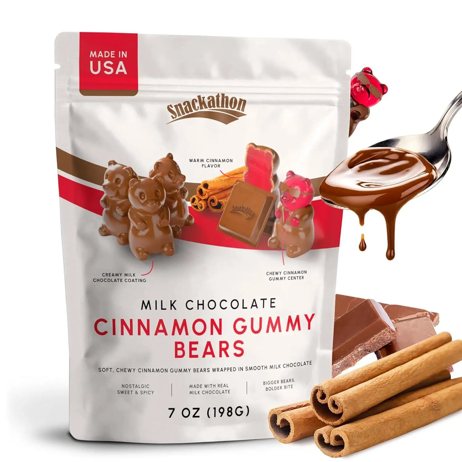 Snackathon Milk Chocolate Cinnamon Gummy Bears – Sweet & Spicy Gourmet Candy