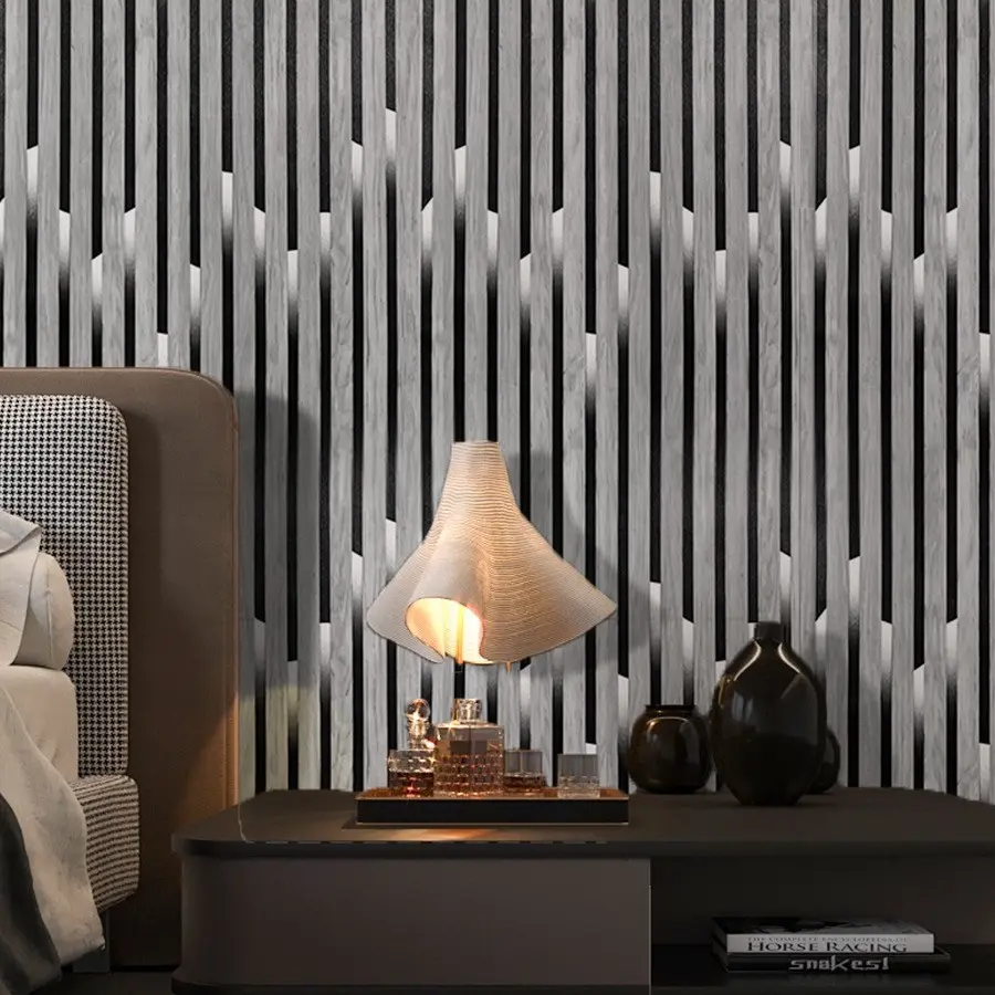 3D Grille Stripe Self-Adhesive Wallpaper, Vintage Wood Grain Removable Waterproof Moisture-Resistant Wallpaper, Ideal for Living Room, Interior Wall and Furniture Renovation, Bathroom Wallpaper Peel and Stick