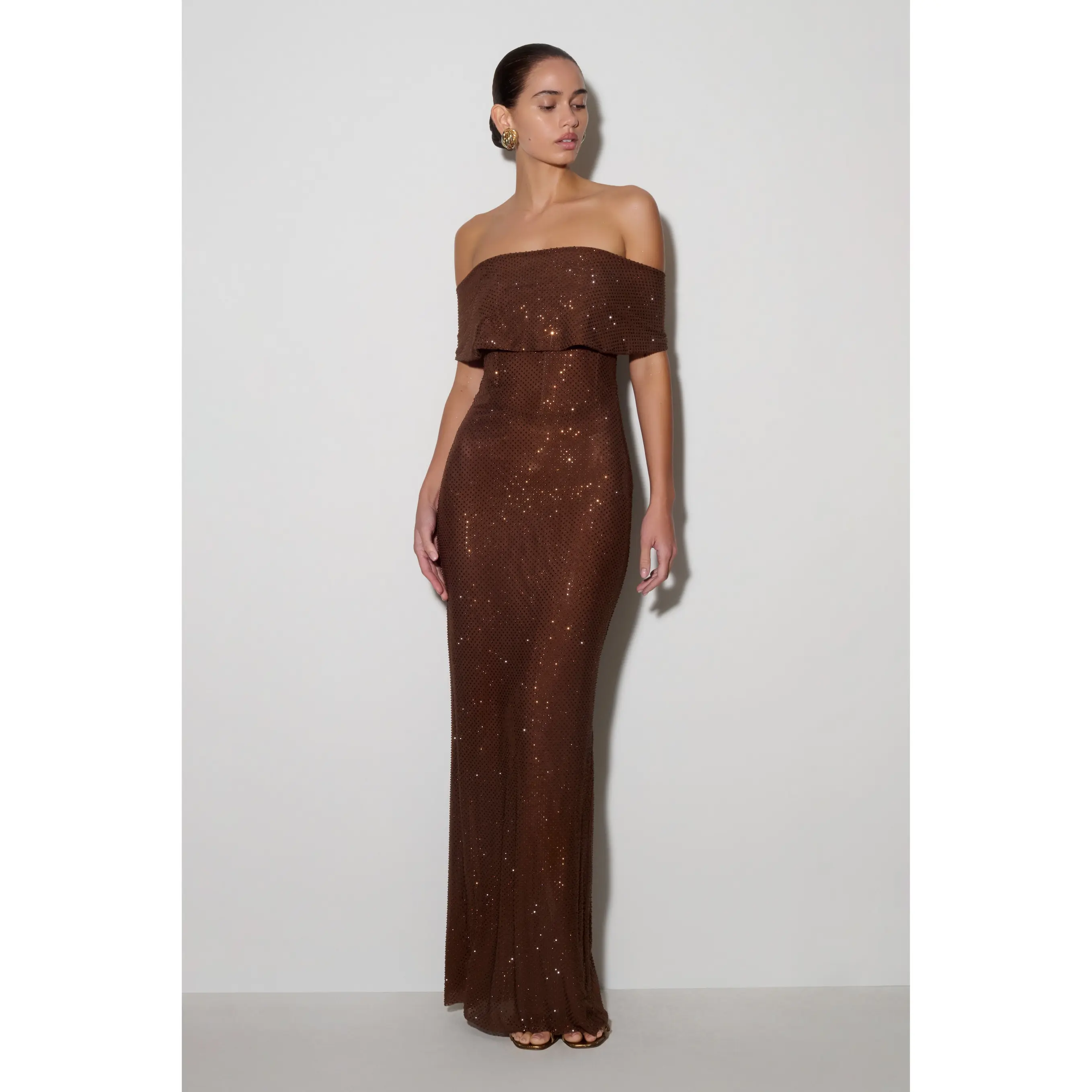 Phi Multi-Wear Cowl Diamante Maxi Dress - Chocolate