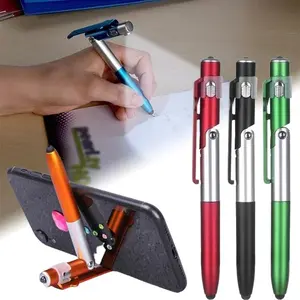 4 In 1 Multifunction Ballpoint Pen with LED Light Fold Phone Holder Night Read Writing Pencil Office School Student Stationery stand multifunctional screen pencil touch active