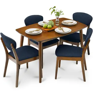 Best Choice Products 5-Piece Compact Wooden Mid-Century Modern Dining Set w/ 4 Chairs, Padded Seat & Back
