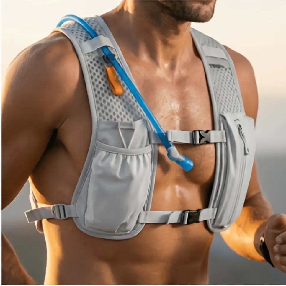 Unisex Solid-Color Trail Running Vest - Lightweight Breathable Hydration Carrier, Adjustable Jogging Equipment with Multiple Pockets for Trail Running, Cycling