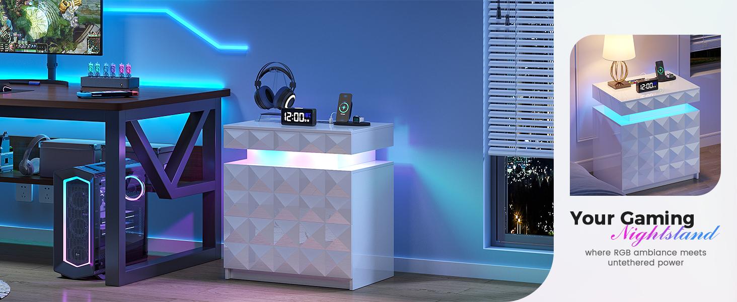 Dystler LED Nightstand Set of 2 with Charging Station,3 Drawers Night Stand with Lockable Hidden Storage,Smart Bedside Table with Human Sensor RGB Lights for Bedroom,white Dystler LED Nightstand Set of 2 with Charging Station,3 Drawers Night Stand with Lockable Hidden Storage,Smart Bedside Table with Human Sensor RGB Lights for Bedroom,white