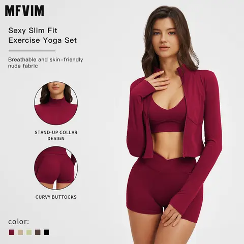 MFVIM Women’s 3-Piece Sports Outfits - High Waisted Impact Compression Butt Lifting Yoga Pants, Soft Stretch Breathable Activewear Set, Matching Women’s Workout Sets for Gym, Travel