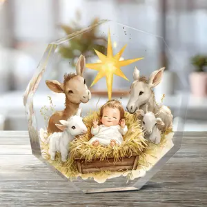 Acrylic Christmas Scene Plaque, Modern Christian Theme Decor, Ideal for Various Rooms, Holiday and Gift Choice, No Power Needed
