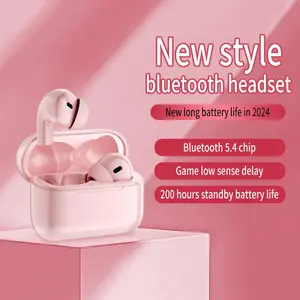Pink wireless earphones with a high level of design and performance, Bluetooth 5.4, instant connection, no interruptions, low latency for gaming, 200 hours standby, essential for everyday outings, sports accessory, AirPods 4