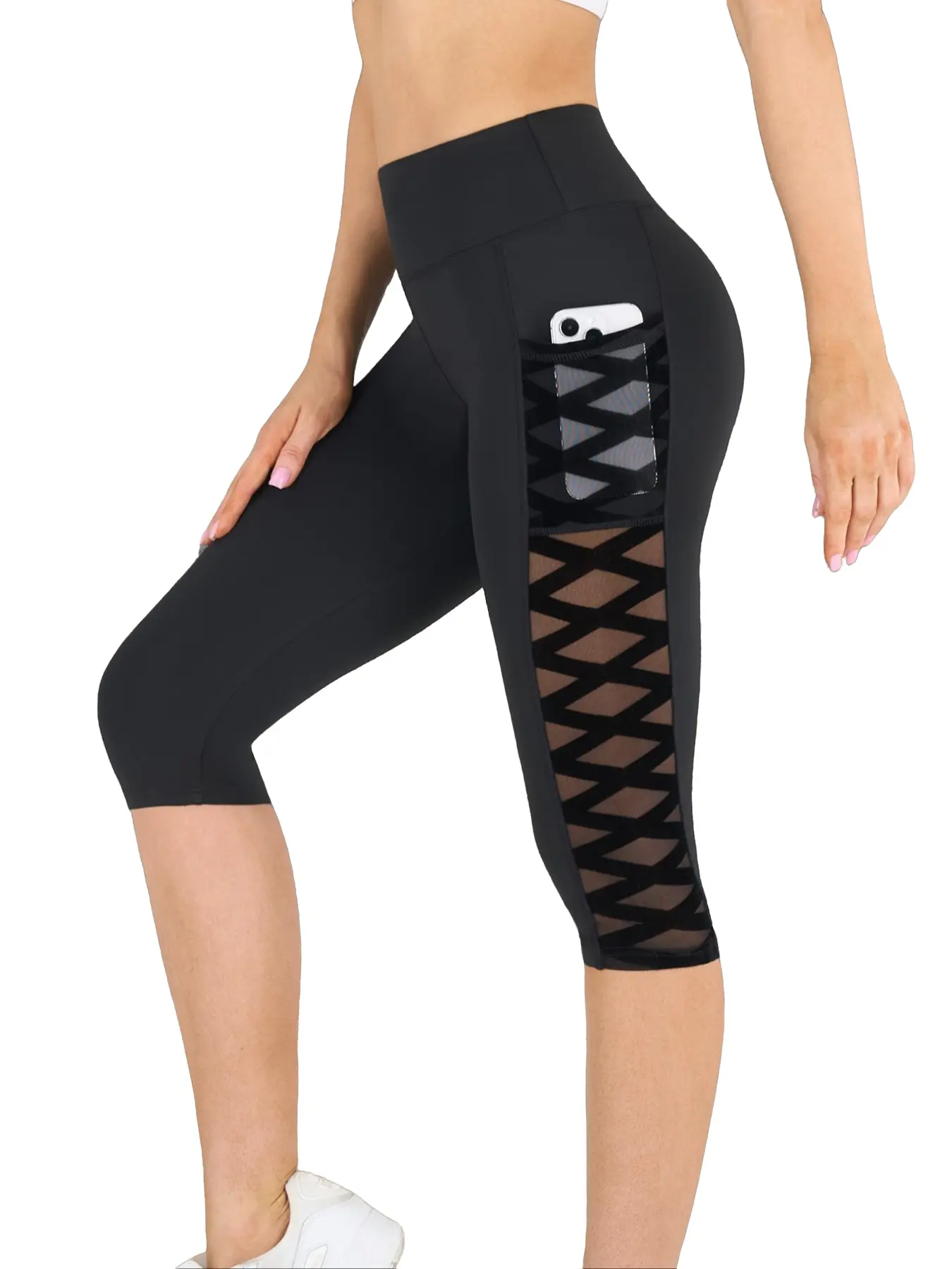 1PC Women's Summer and Fall High Waist Yoga Pants, Women Workout Clothes, Stretchy Activewear Fitness High Waisted Leggings with Side Velvet Cross Tie Design & Semi-Transparent Pockets,Comfortable and Suitable for Casual Wear