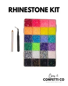 Chaos & Confetti Co. Rainbow Rhinestone Kit 24 Vibrant Colors for Crafting DIY Projects Includes Tools for Easy Application