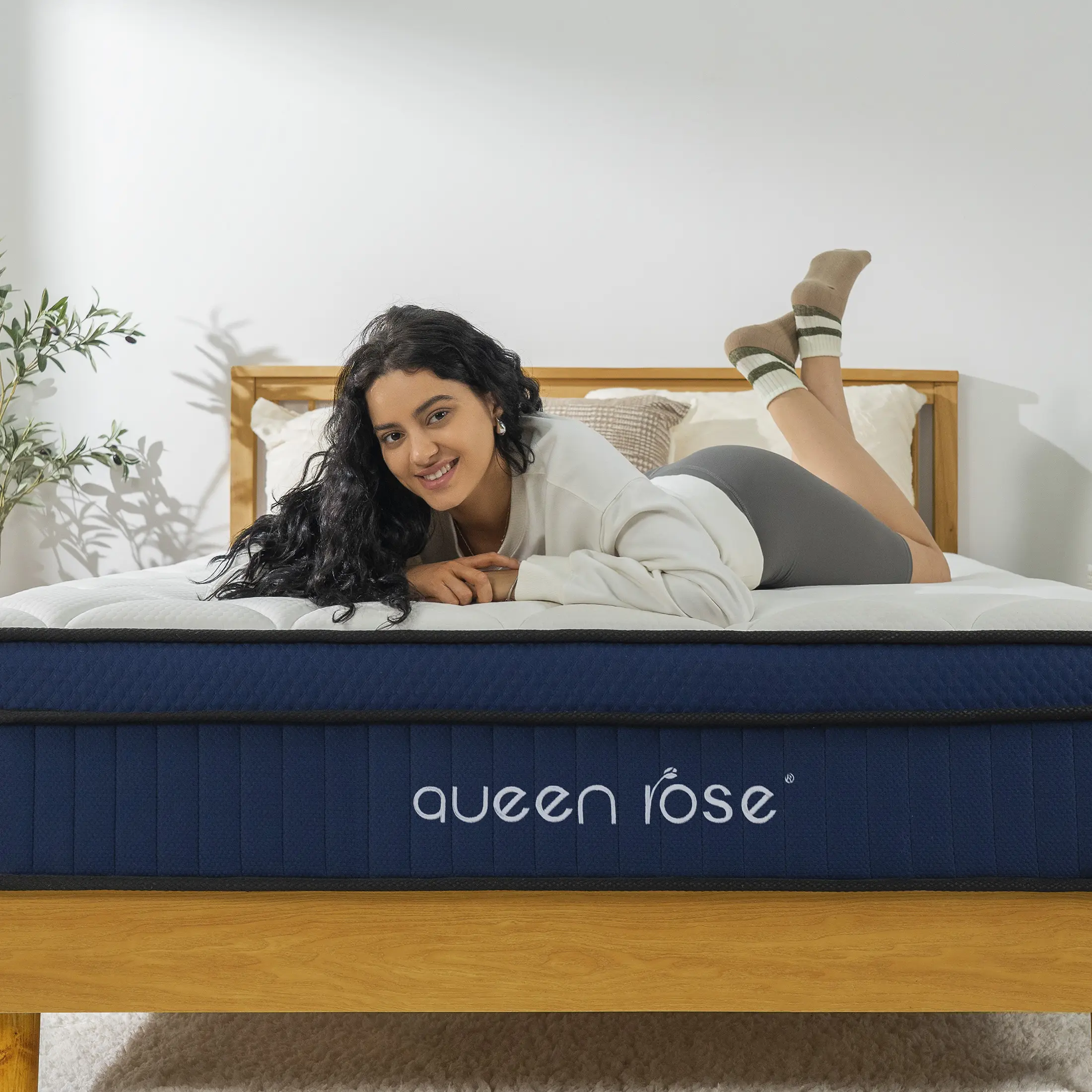 Queen Rose Medium Soft Luxury Hybrid Spring Mattress Lite, Fiberglass FREE, Comfort Gel Memory Foam, Individual Pocket Springs,Mattress in a Box,Backpain Relief,CertiPUR-US Certified,Holiday Gift,Comfy Queen size Bed, Fiberglass-FREE, Memory Foam Mattress