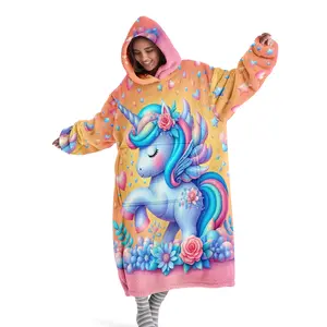 Hooded Blanket, Wearable Blanket, Cozy Chic Blanket, Soft Comfy Blanket, Digital Print Flannel Soft and Warm Blanket with Colorful Winged Unicorn Design Sofa Throw Blanket Office,Bed,Camping, Travel Holiday Gift