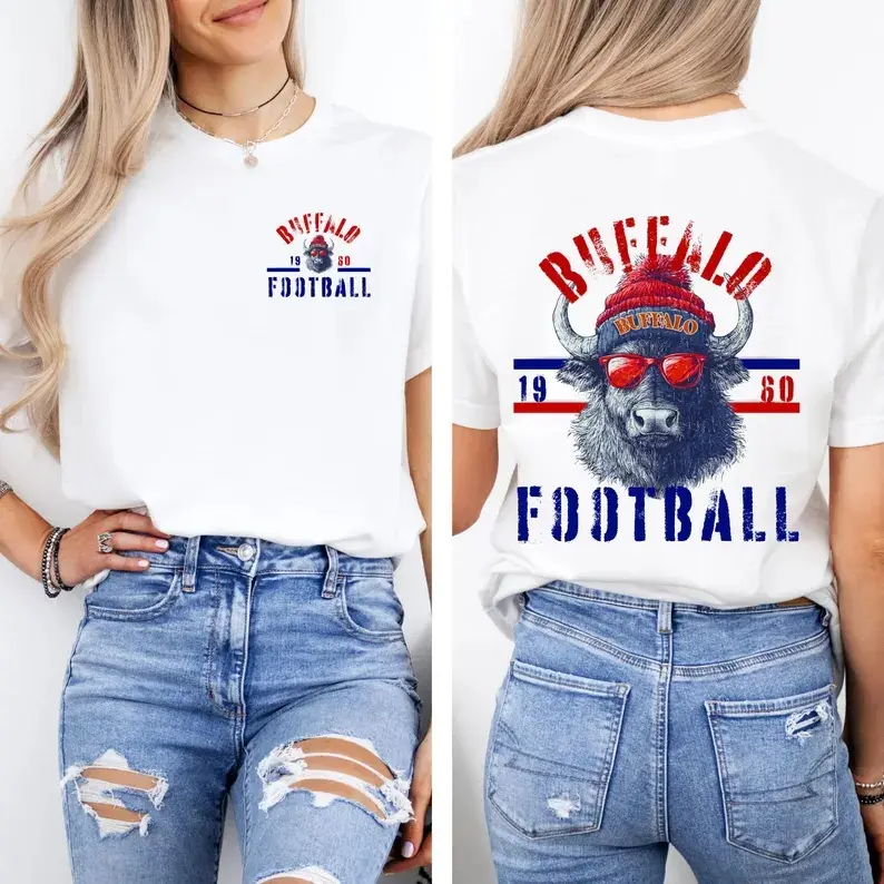 Buffalo Football Shirt Double Sided Mascot T-shirt, Bills Themed Football Apparel, Buffalo Shirt, Mascot Football Apparel, Buffalo T-shirt