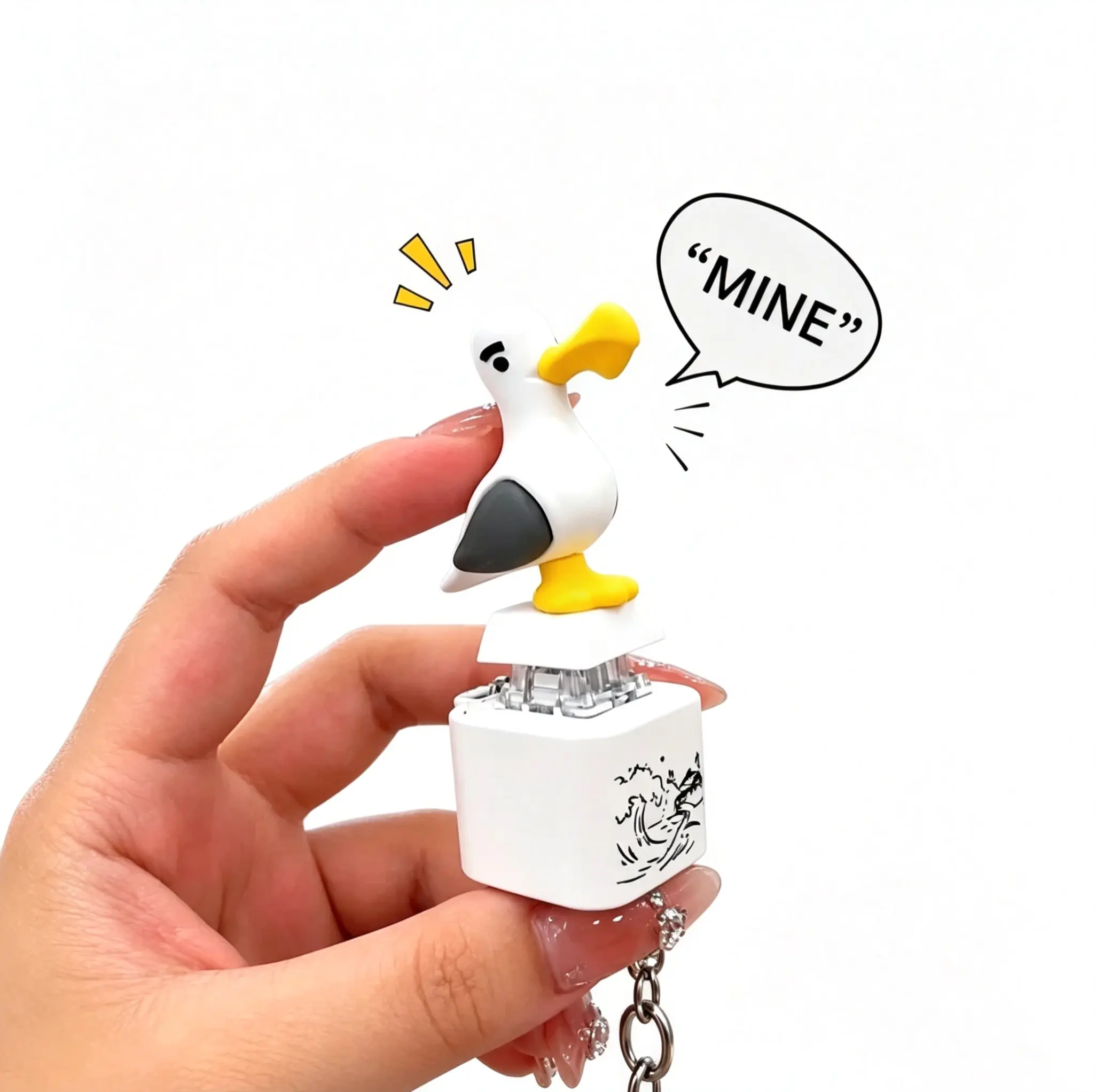 Seagull "MINE!" Sound Button Keychain, Real Voice & Colorful LED Light Interactive Bird Toy, Funny Gag Prank Gift for Teens Adults