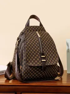 Fashionable PU Leather Geometric Pattern Backpack, Casual Versatile Zipper Backpack for Women & Girls, Trendy All-match Commuting Bag for Daily Life, Casual Printed Backpack